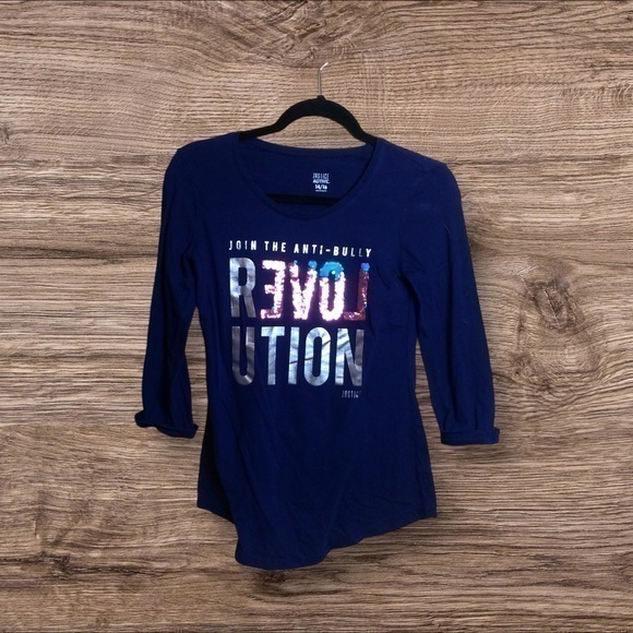 Justice navy blue anti-bully sequin long sleeve T-shirt. 14/16. XL. - Picture 1 of 7